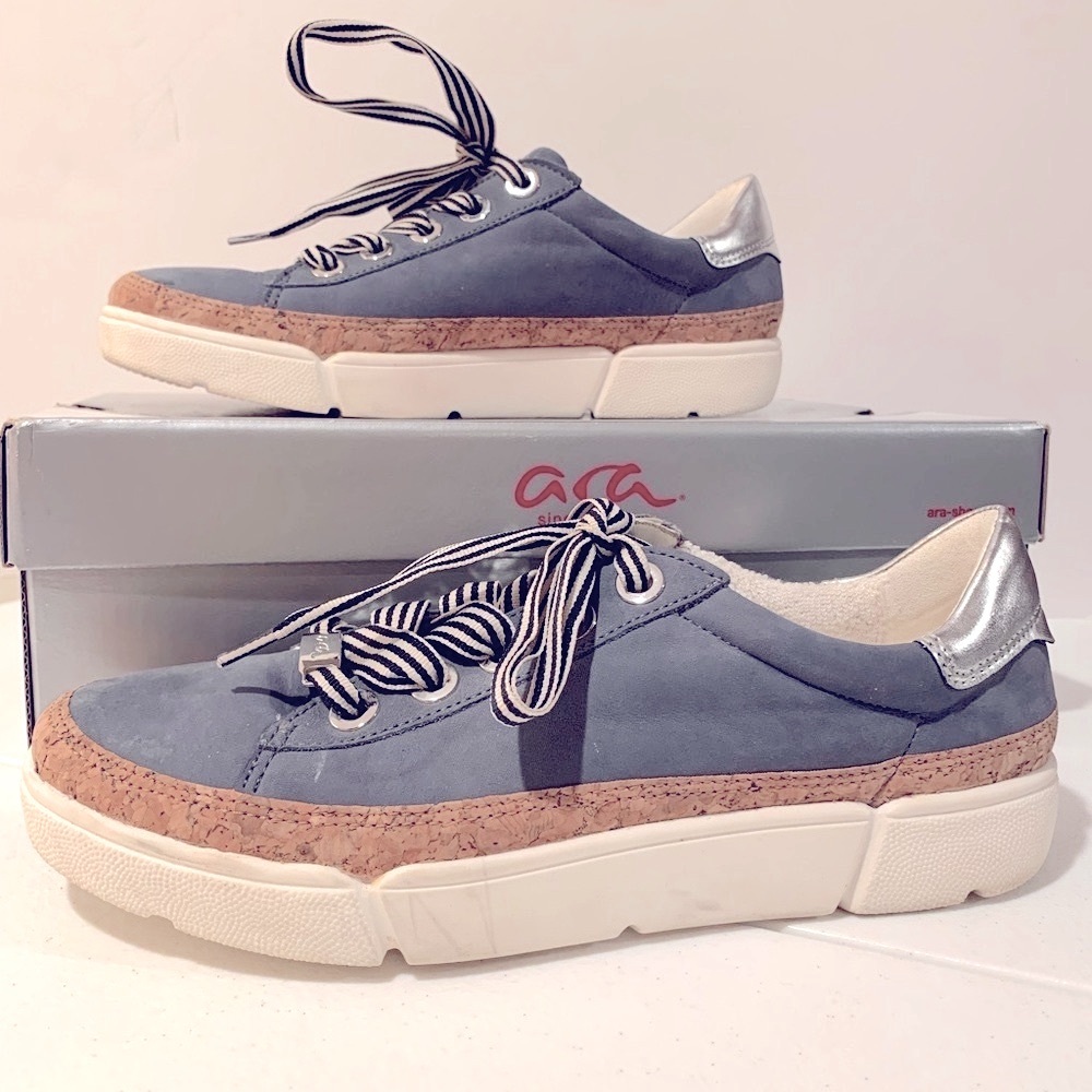 Ara Renata Women’s Blue Nubuck Suede and Cork Sneakers
